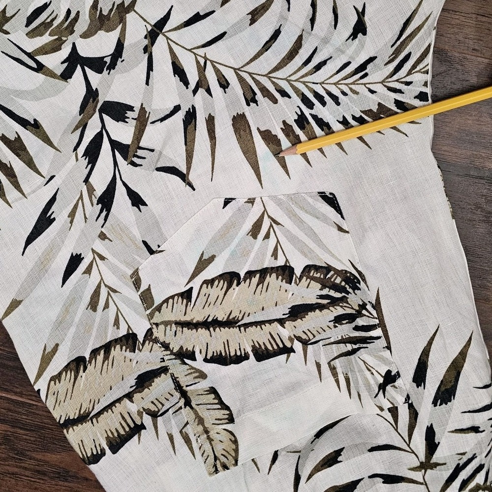 C&C California 100% Linen Pull On Ivory Floral Tropical Beach Pants Plus 1X Read - Picture 10 of 14